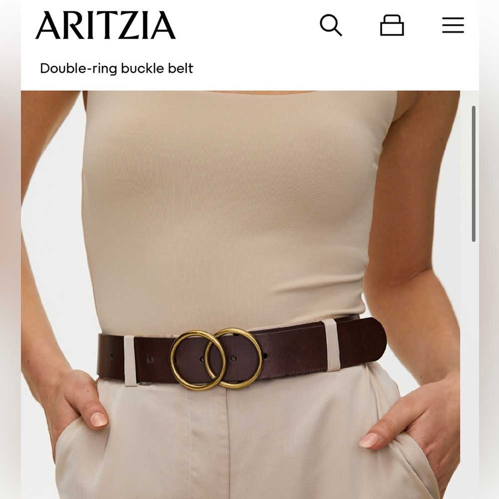 Aritzia Black Belt with Gold Double-Ring Buckle